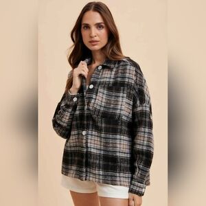 In Bloom Black and Brown Plaid Shirt